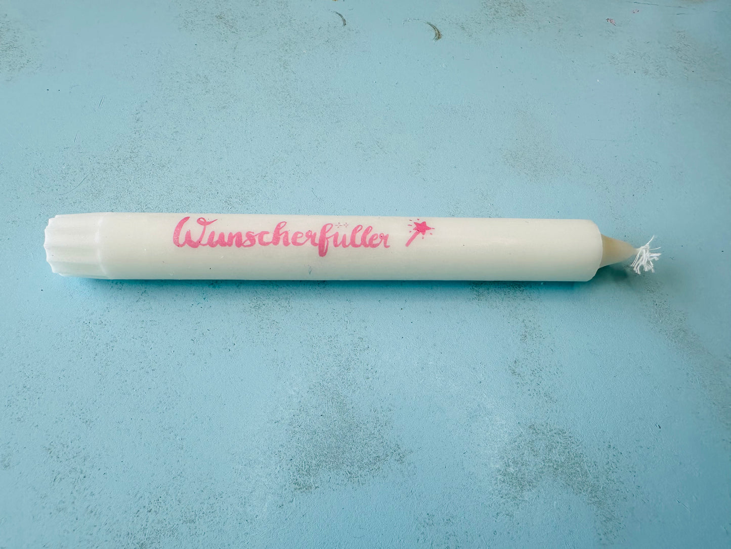 selbst gestaltete Kerze mit Spruch Wunscherfüller handmade Geschenkidee Geburtstagsgeschenk