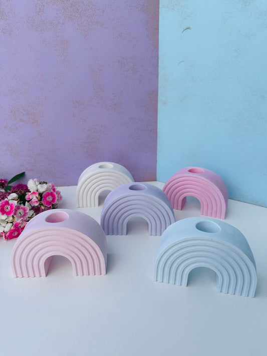 Kerzenhalter/ Kerzenständer Regenbogen rosa weiß flieder hellblau