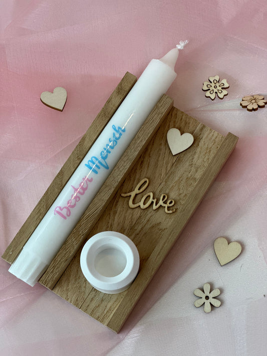 Kerzenset „Bester Mensch“ – handbeschriftete Kerze mit handgegossenem Kerzenhalter als Set, handmade | Geschenkidee für Freunde, Familie & besondere Anlässe Kerzenset Bester Mensch