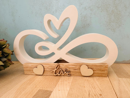 Unendliche Liebe – handgegossen Keraflott Dekoration auf Holz | Symbol der Ewigkeit & Liebe, Romantik | Geschenk zur Hochzeit & Jahrestag, Set unendliche Liebe Keraflott mit Holz